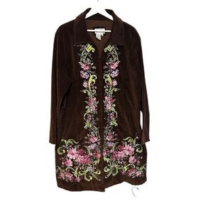 Y2K floral embroidered trim velvet jacket 1X boho fairycore dress coat vintage